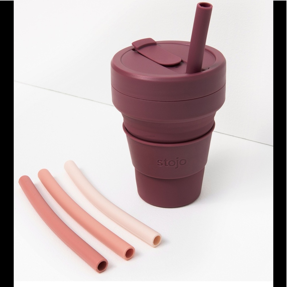 Stojo Collapsible Cup With Four Reusable Straws Holds Up To 12 Ounces NWT